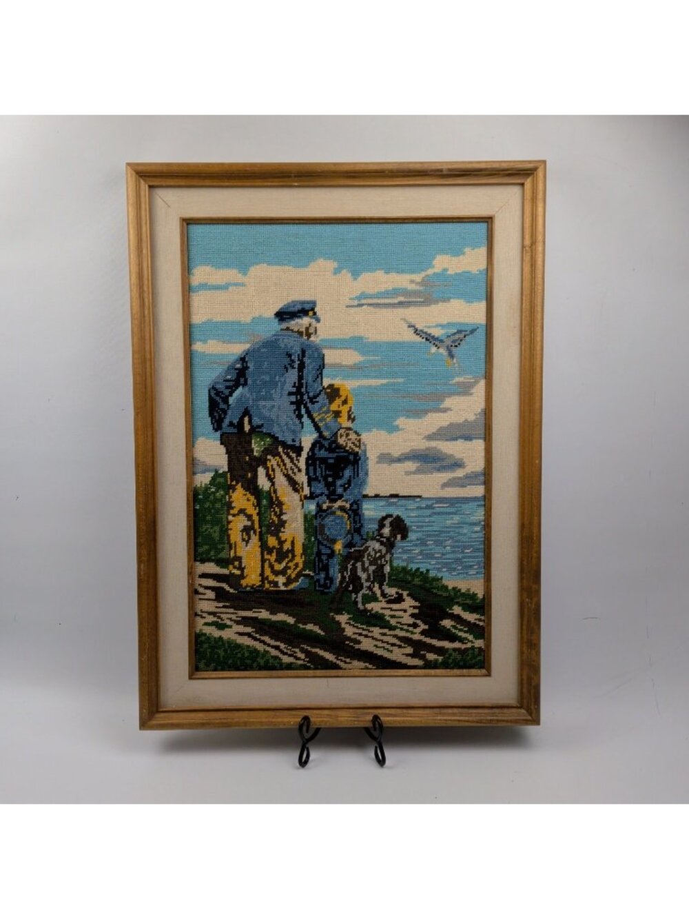 VTG Needlepoint Captain Fisherman Sea Nautical Outward Bound Norman Rockwell